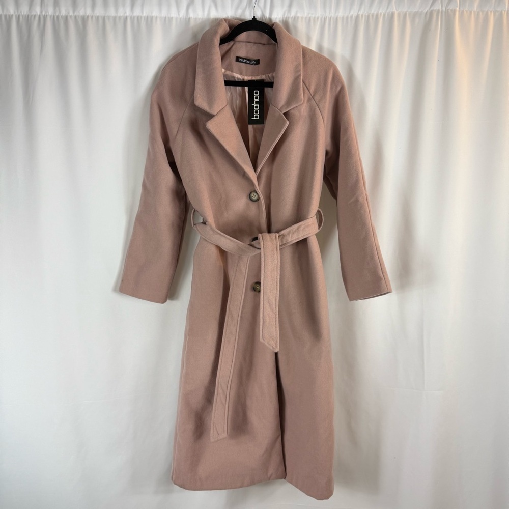 NWT Boohoo Soft Pink Outerwear Belted Trench Coat Size: 4